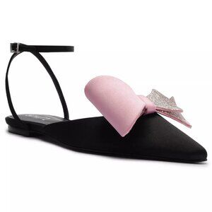 148$ Schutz Kirsten Pointed Toe Ribbon Flats Mules Women's Size 9 US Black